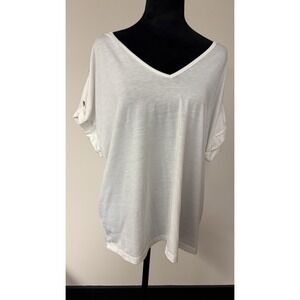 SHEIN Curve White V-Neck Roll Tab Sleeve Top Women's Size 2XL
